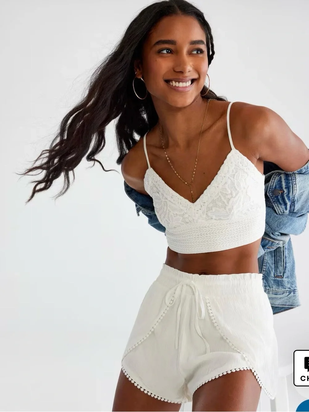 Aeropostale Lace Tie-Back Cropped Cami White